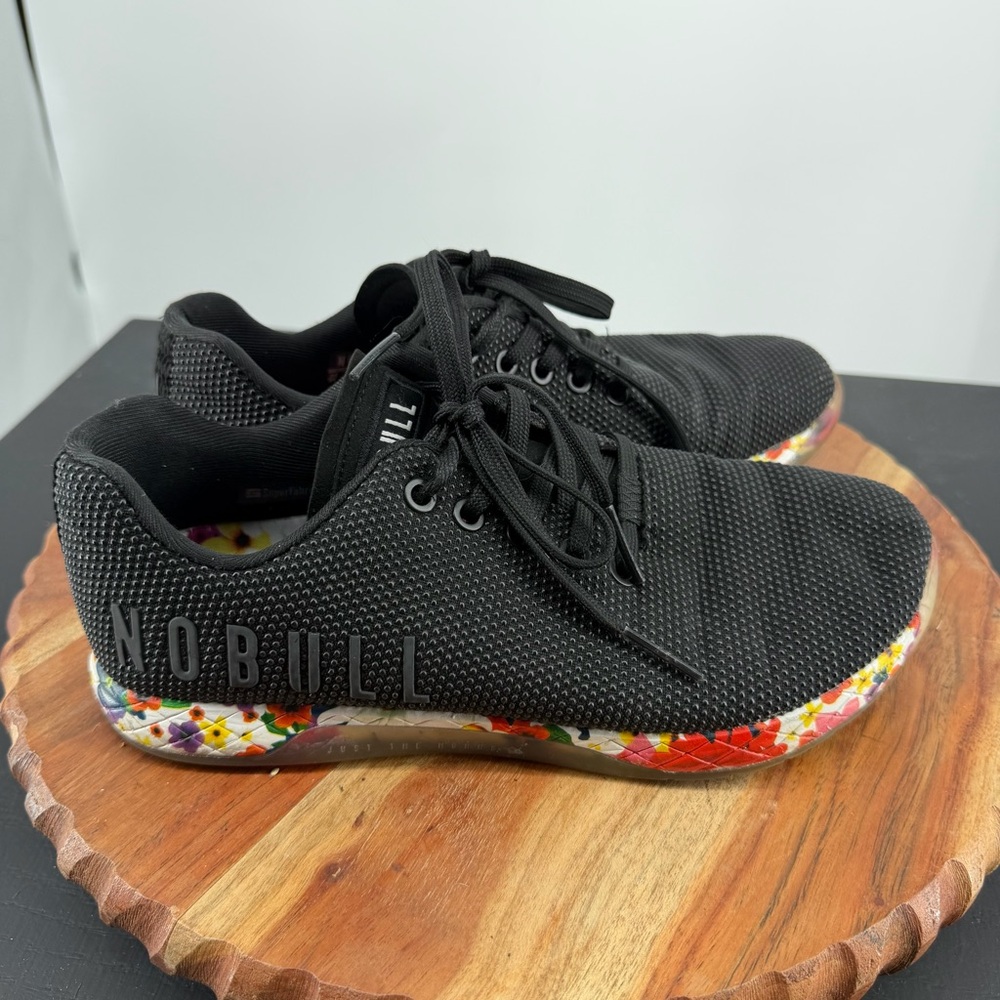 NOBULL Black Knit Athletic Shoes with Multicolor Floral Sole